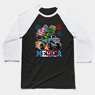 Merica T Rex Riding Monster Truck Baseball T-Shirt